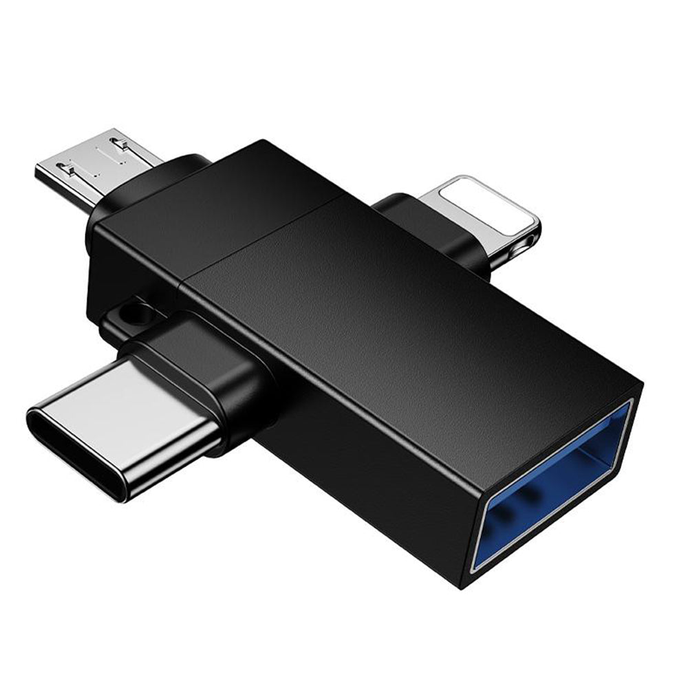 OTG Lightning / microUSB / USB-C - USB-A adapter Borofone BV26D, Crna