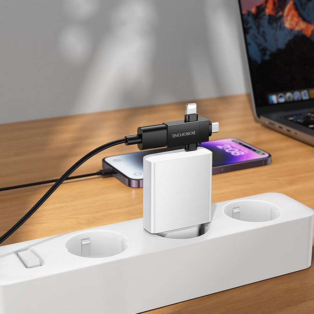 OTG Lightning / microUSB / USB-C - USB-A adapter Borofone BV26D, Crna