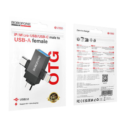 OTG Lightning / microUSB / USB-C - USB-A adapter Borofone BV26D, Crna