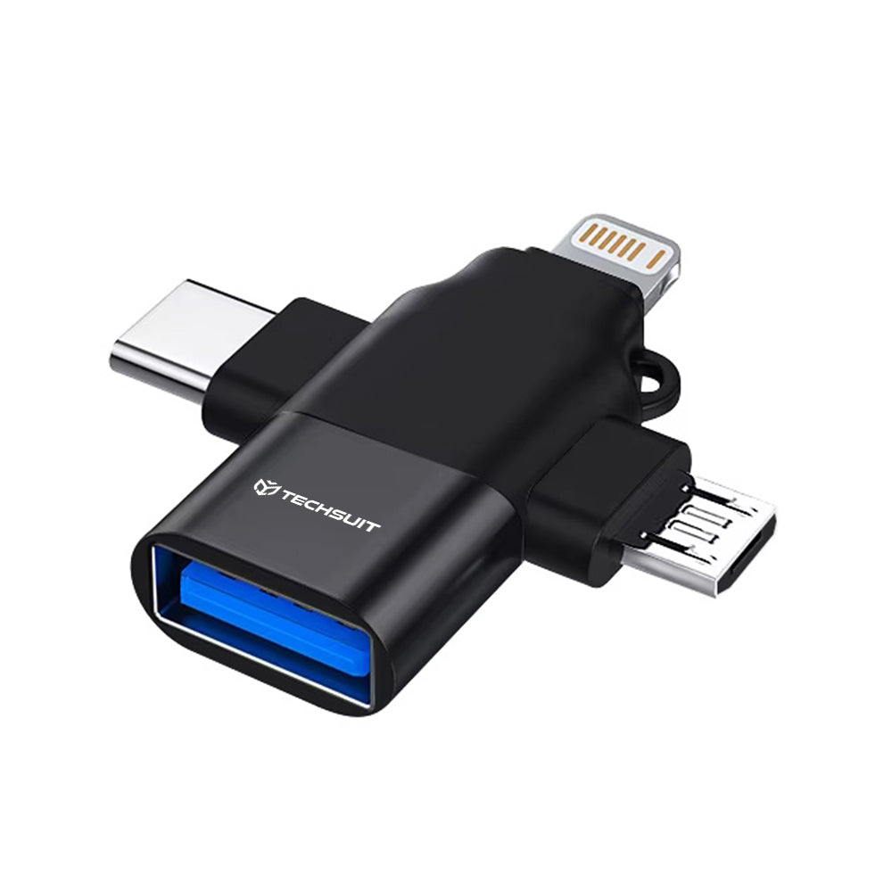 OTG adapter Lightning / microUSB / USB-C - USB-A Techsuit A17 SoundVoltX, Crni