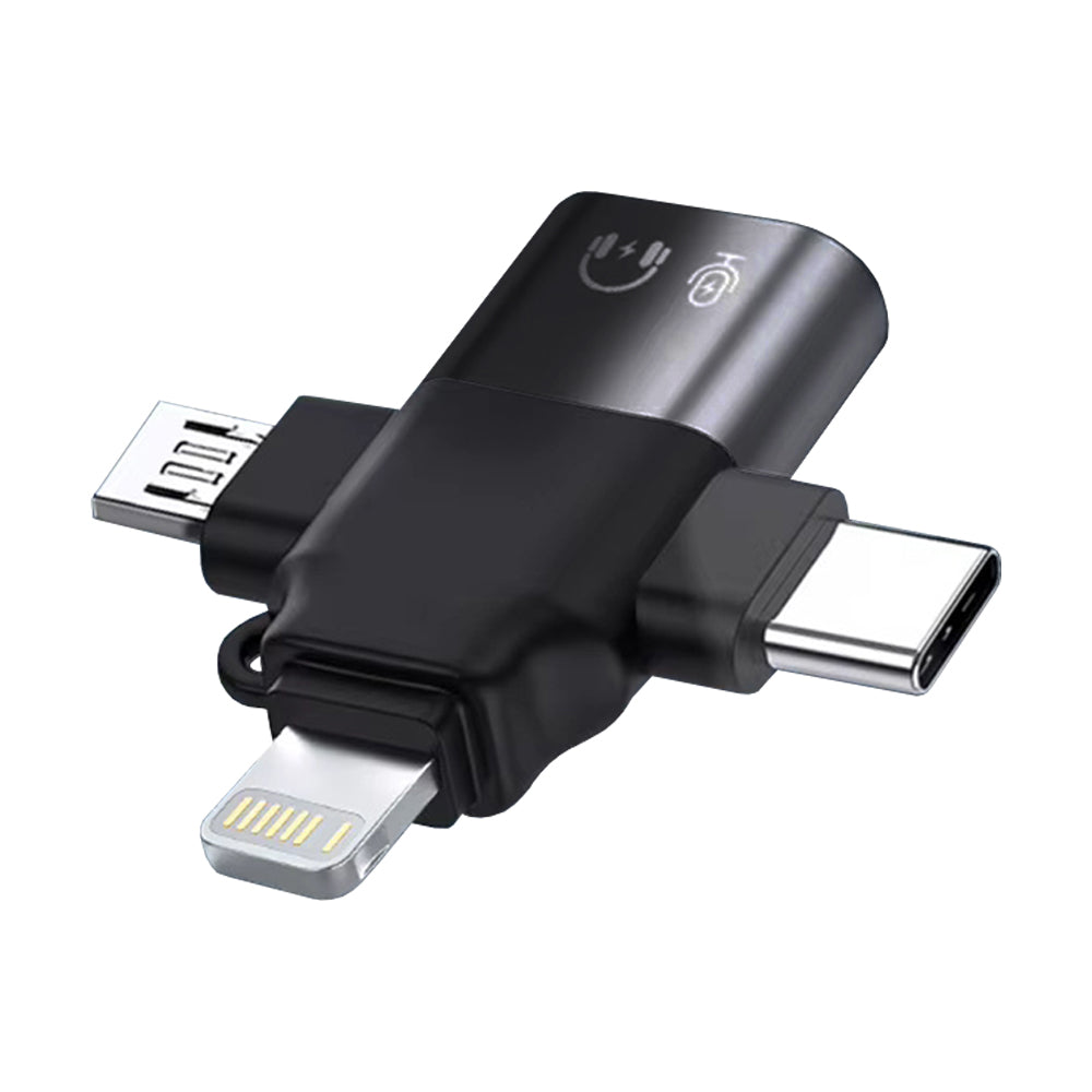 OTG adapter Lightning / microUSB / USB-C - USB-A Techsuit A17 SoundVoltX, Crni