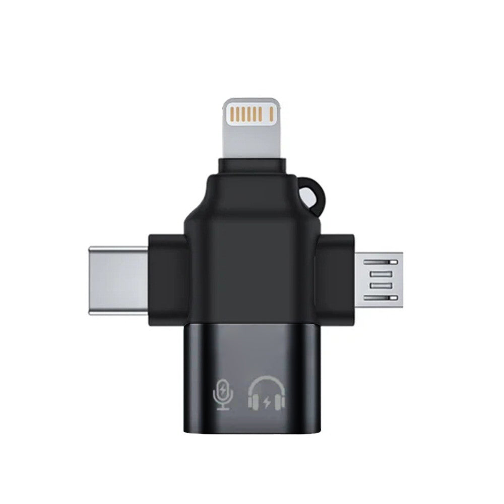 OTG adapter Lightning / microUSB / USB-C - USB-A Techsuit A17 SoundVoltX, Crni