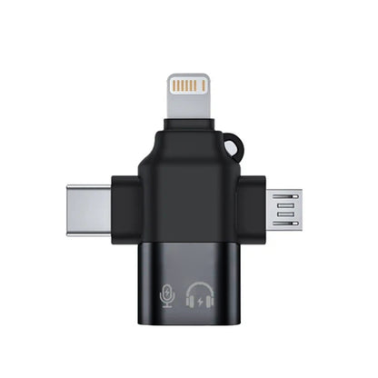 OTG adapter Lightning / microUSB / USB-C - USB-A Techsuit A17 SoundVoltX, Crni