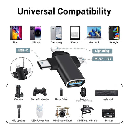 OTG adapter Lightning / microUSB / USB-C - USB-A Techsuit A17 SoundVoltX, Crni
