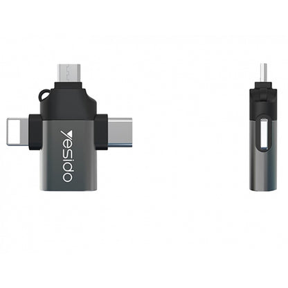 Adaptor OTG Lightning / microUSB / USB-C - USB-A Yesido GS15, Crni