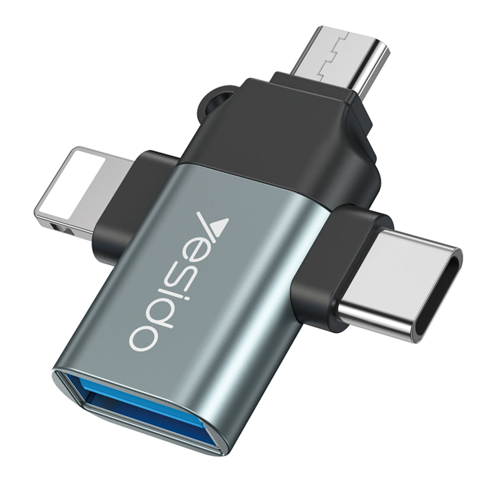 Adaptor OTG Lightning / microUSB / USB-C - USB-A Yesido GS15, Crni