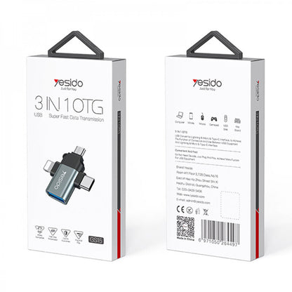 Adaptor OTG Lightning / microUSB / USB-C - USB-A Yesido GS15, Crni