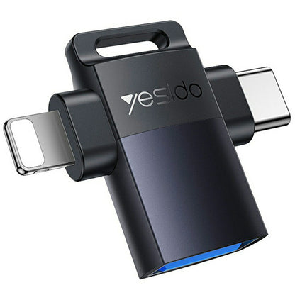 OTG adapter Lightning / USB-C - USB-A Yesido GS35, Sivi