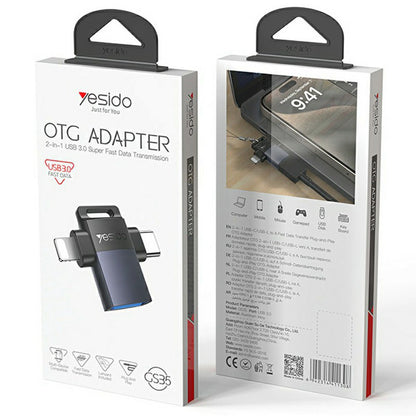 OTG adapter Lightning / USB-C - USB-A Yesido GS35, Sivi