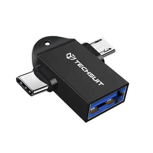 OTG adapter microUSB / USB-C - USB-A Techsuit A16 TwoVoltX, Crni