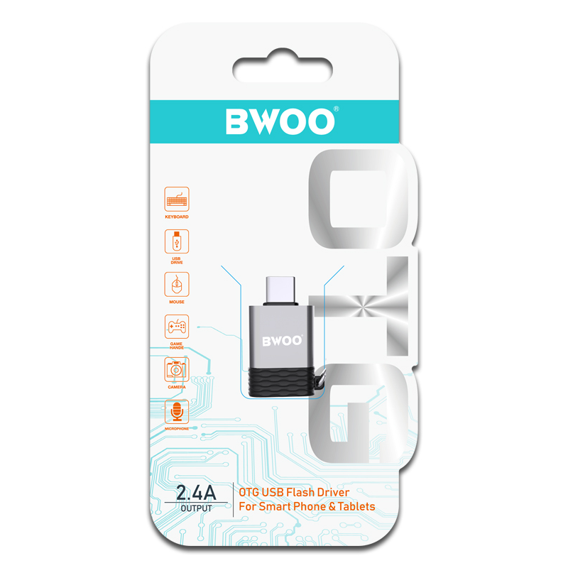 OTG adapter USB-A - USB-C BWOO BZ-35, Siva