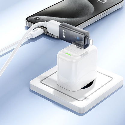 OTG adapter Lightning / USB-C - USB-A HOCO UA36E, Crni