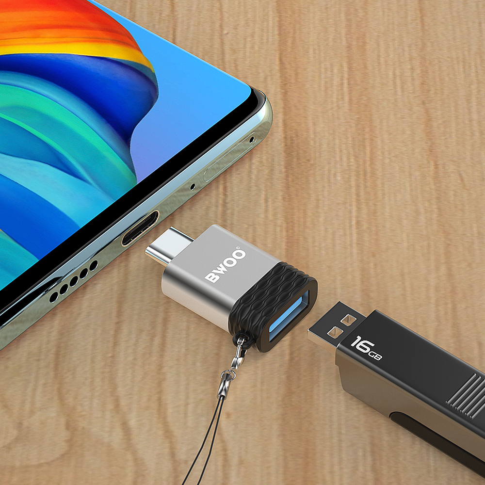 OTG adapter USB-A - USB-C BWOO BZ-35, Siva