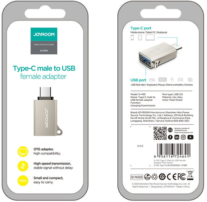 OTG adapter USB-C - USB-A Joyroom S-H151, Srebrni