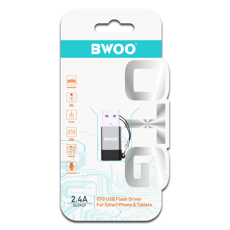 USB-C - USB-A adapter za prijenos podataka i punjenje BWOO BZ-38, siva