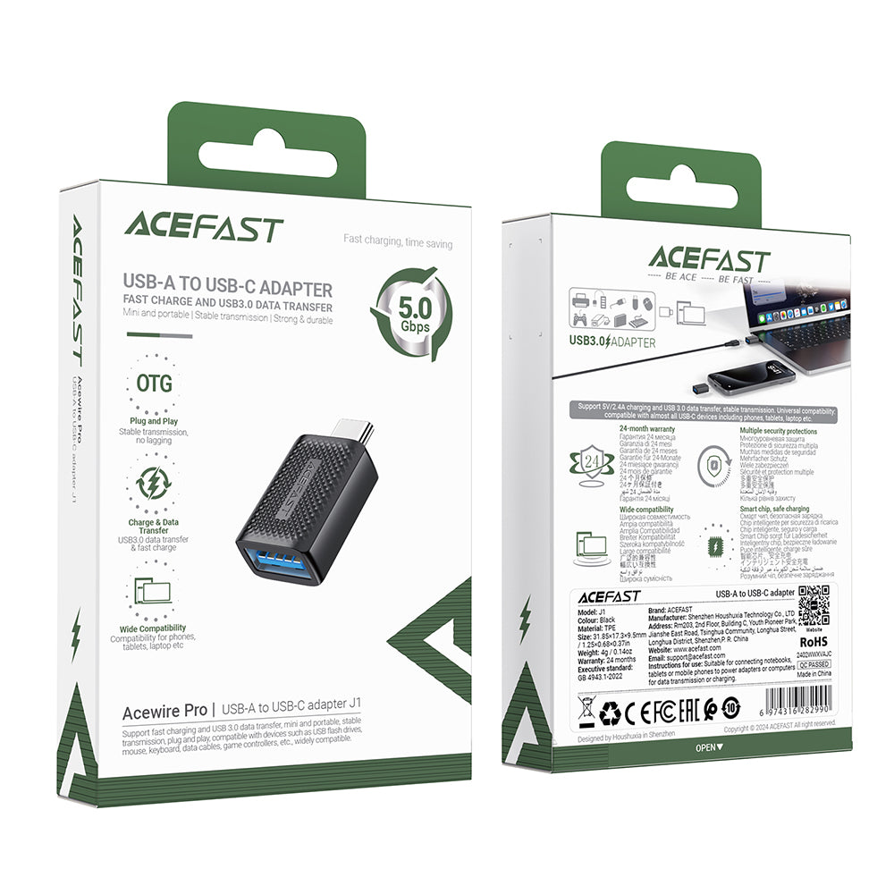 OTG adapter USB-C - USB-A Acefast J1, Crni