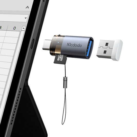 Čitač kartica USB-C McDodo OT-7600, USB-A (OTG) - microSD, Crni