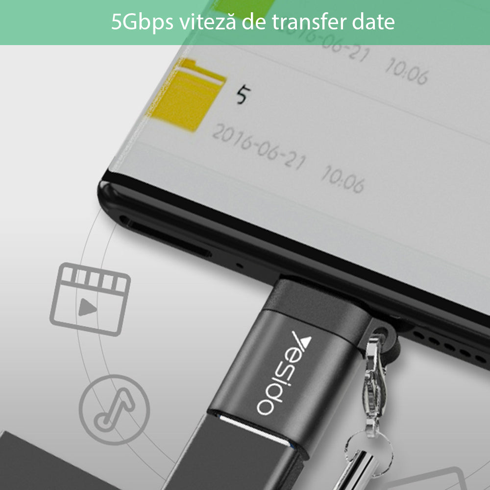 Adaptor OTG USB-C - USB-A Yesido GS06, Crni