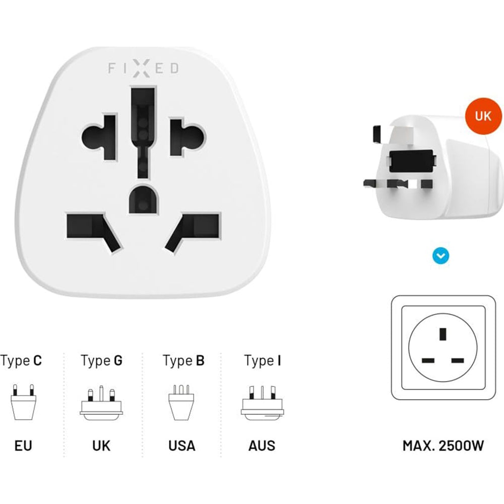 Adaptor mreže Fixed EU / US / AUS - UK, Bijeli