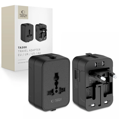 Mrežni adapter Tech-Protect TA300 Travel EU / UK / US / AU, Crni