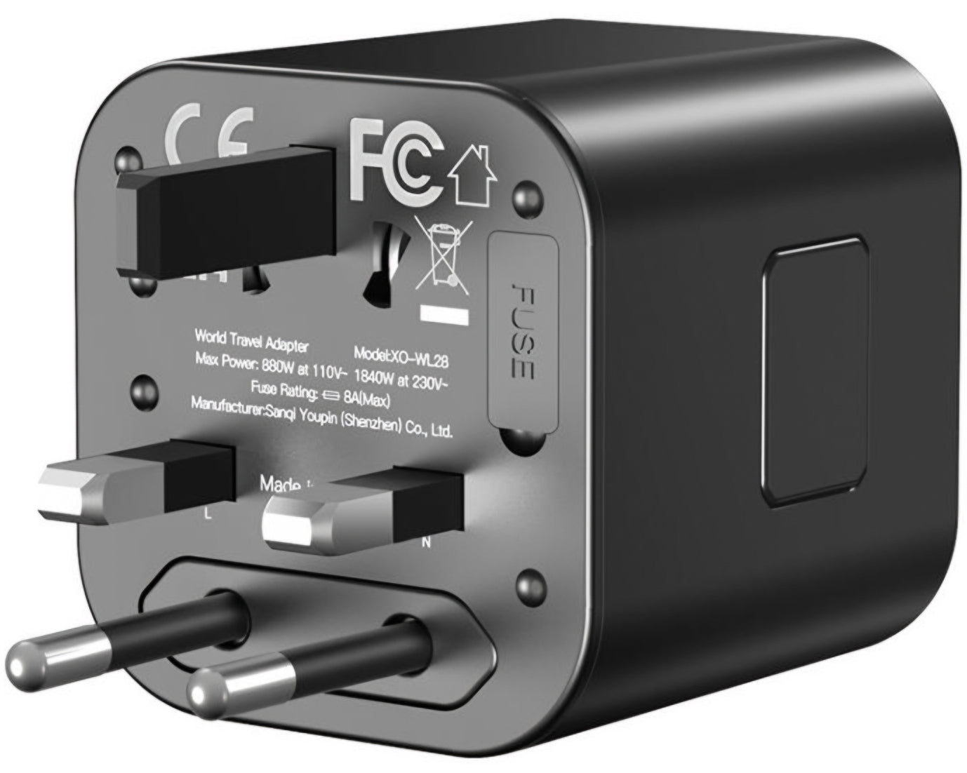 Mrežni adapter XO Design WL28 Travel US / UK / AU / CN / EU, Crni
