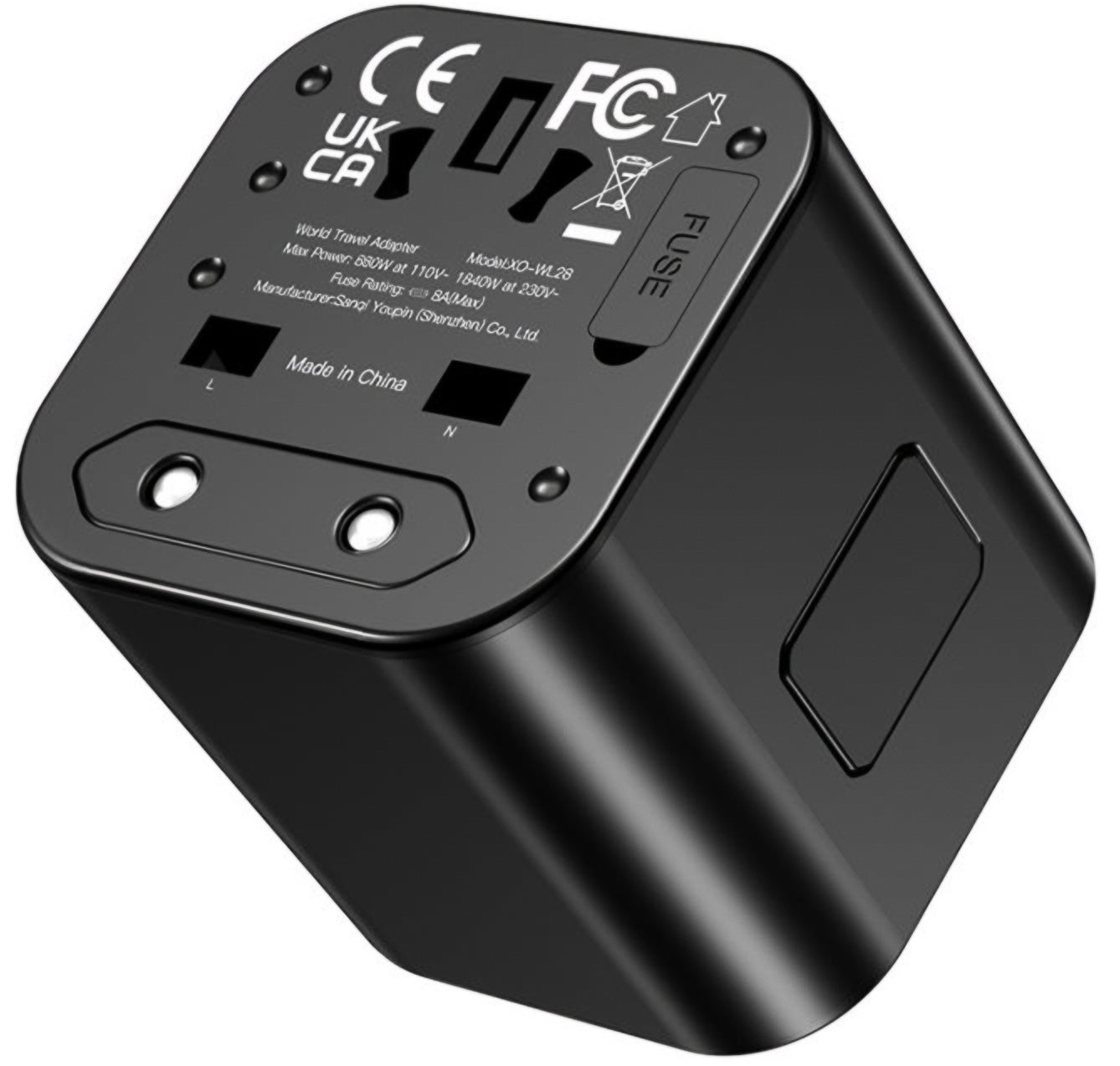 Mrežni adapter XO Design WL28 Travel US / UK / AU / CN / EU, Crni