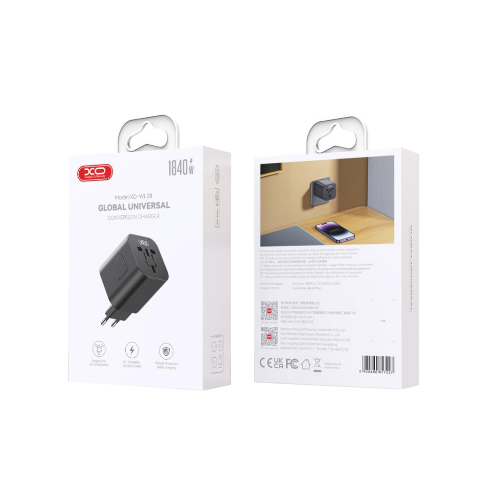 Mrežni adapter XO Design WL28 Travel US / UK / AU / CN / EU, Crni