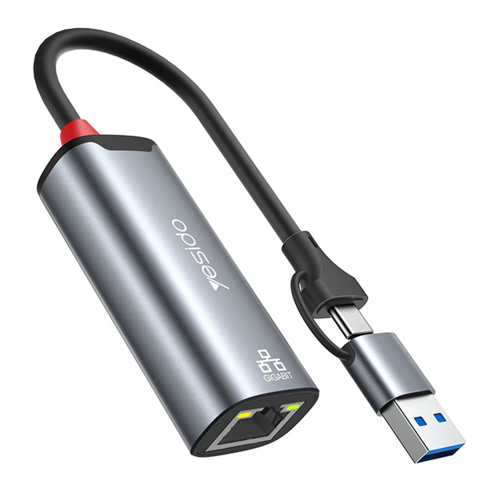 Mrežni adapter Yesido HB26, RJ45, USB / USB-C, Sivi