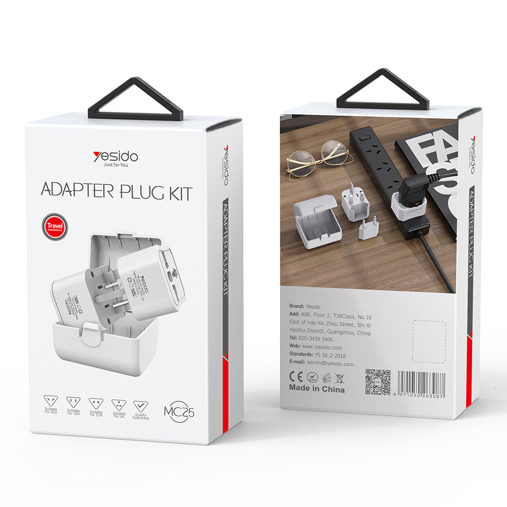 Adaptor mreže Yesido MC25 Travel CN/ US / EU / UK, Bijeli
