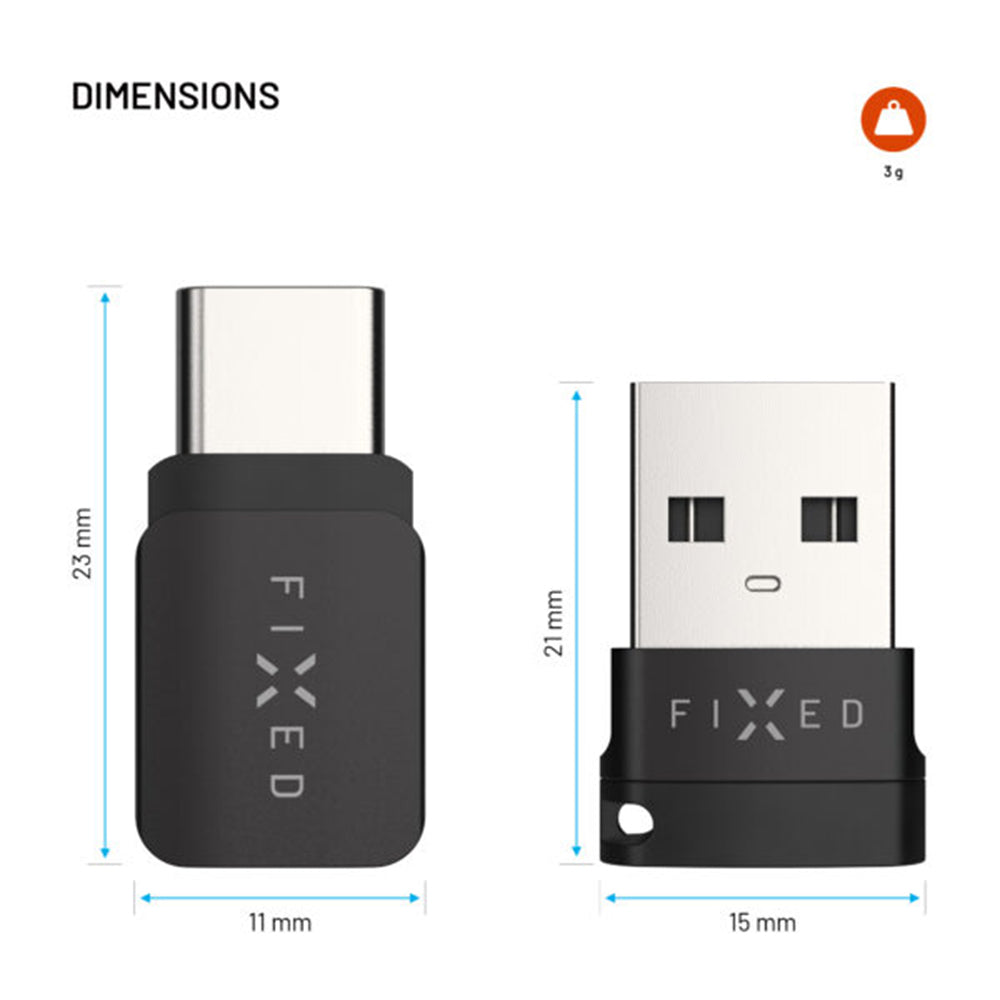 USB adapter za blokadu podataka Fixed, USB-A / USB-C, 2u1, Crni