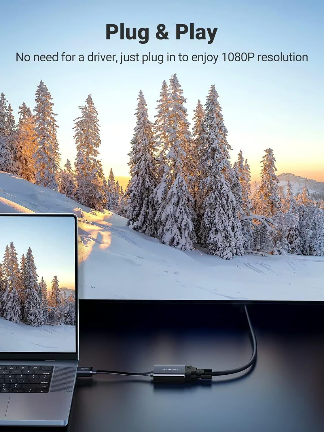 Video adapter UGREEN CM611 (90813), HDMI - VGA, 1080P, Crna