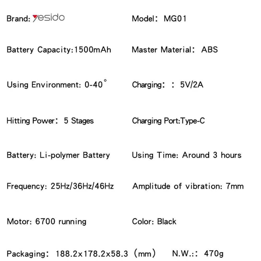 Aparat za masažu Yesido MG01, Crni