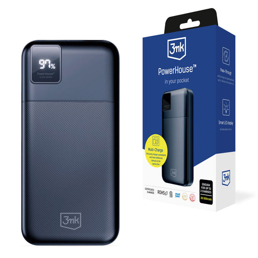 Vanjska baterija 3MK PowerHouse, 20000mAh, 22.5W, QC + PD, 1 x USB-A - 1 x USB-C, Crna