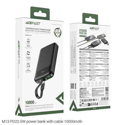 Vanjska baterija Acefast M13, 10000mAh, 22.5W, QC + PD, 1 x USB-A - 2 x USB-C, Crna