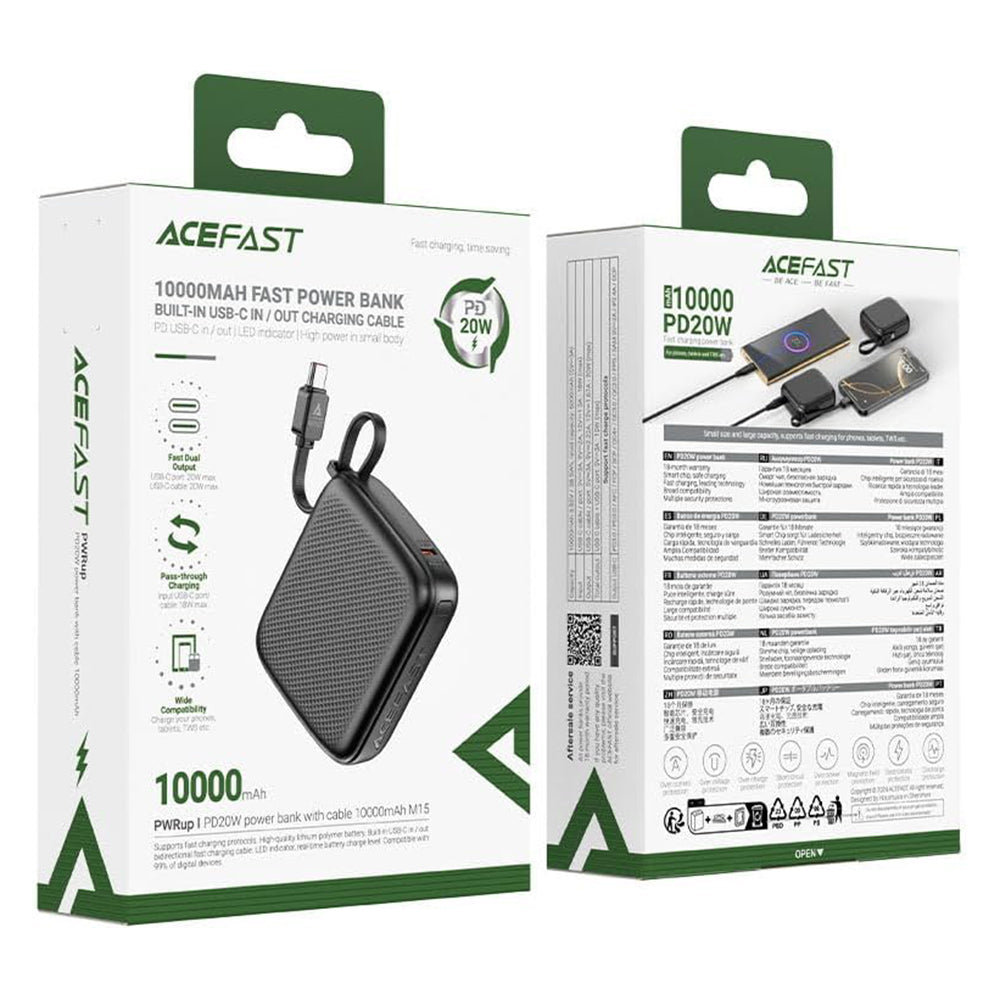Vanjska baterija Acefast M15, 10000mAh, 20W, PD, 2 x USB-C, Crna
