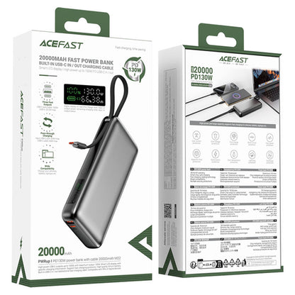 Vanjska baterija Acefast M22, 20000mAh, 130W, QC + PD, 1 x USB-A - 2 x USB-C, Crna