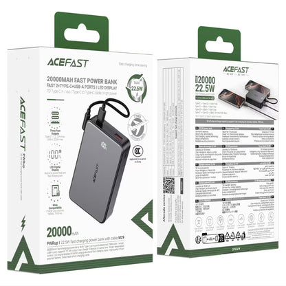 Vanjska baterija Acefast M29, 20000mAh, 22.5W, QC + PD, 1 x USB-A - 2 x USB-C, Crna
