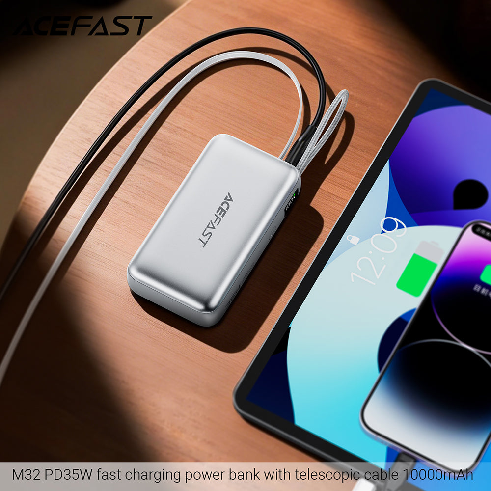 Vanjska baterija Acefast M32, 10000mAh, 35W, PD, 2 x USB-C, Srebrna