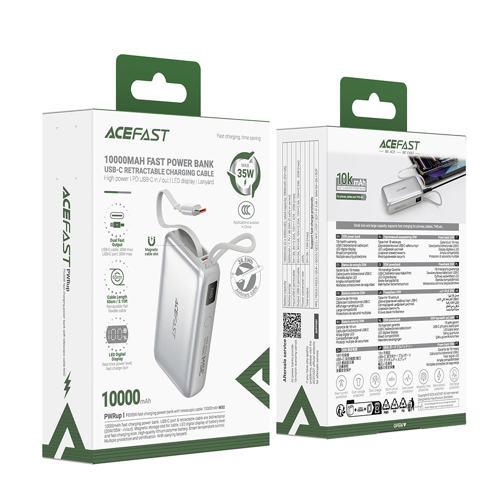 Vanjska baterija Acefast M32, 10000mAh, 35W, PD, 2 x USB-C, Srebrna