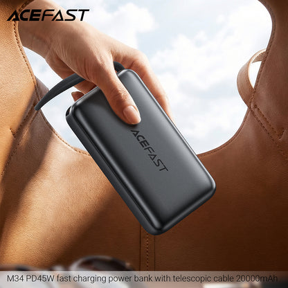 Vanjska baterija Acefast M34, 20000mAh, 45W, QC + PD, 1 x USB-A - 2 x USB-C, Siva