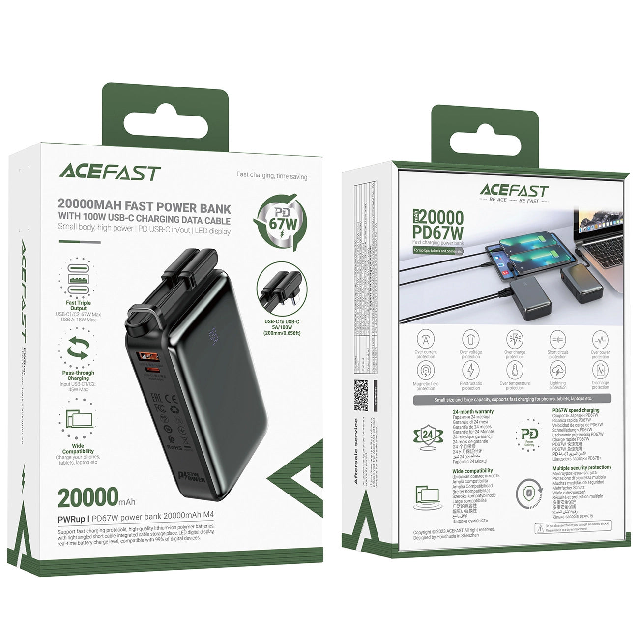 Vanjska baterija Acefast M4, 20000mAh, 67W, PD, 1 x USB-A - 2 x USB-C, Crna