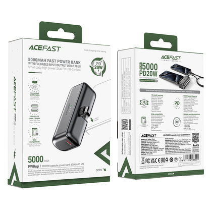Vanjska baterija Acefast M9, 5000mAh, 20W, PD, 2 x USB-C, Crna