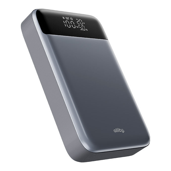 Vanjska baterija Allity. APB-200 PocketPower, 19200mAh, 130W, QC + PD, 1 x USB-A - 2 x USB-C, Siva