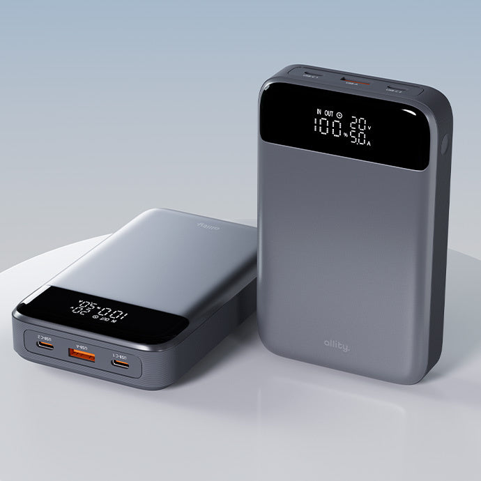 Vanjska baterija Allity. APB-200 PocketPower, 19200mAh, 130W, QC + PD, 1 x USB-A - 2 x USB-C, Siva