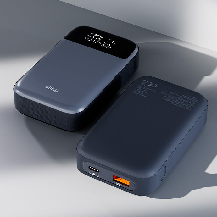 Vanjska baterija Allity. APB-200 PocketPower, 10000mAh, 33W, QC + PD, 1 x USB-A - 1 x USB-C, Siva