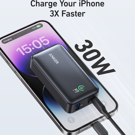 Vanjska baterija Anker 533, 10000mAh, 30W, QC + PD, 1 x USB-A - 2 x USB-C, Crna A1256G11