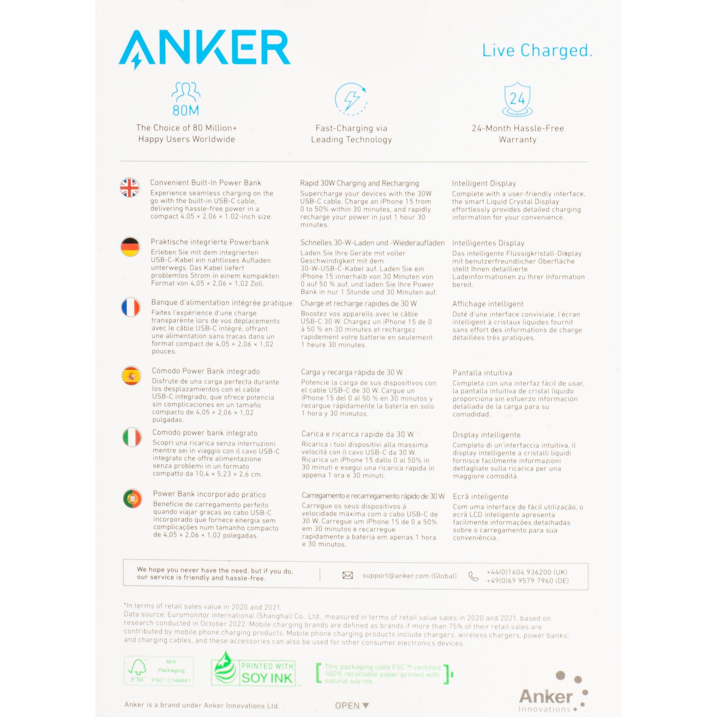 Vanjska baterija Anker Nano, 10000mAh, 30W, QC + PD, 1 x USB-A - 2 x USB-C, Crna A1259G11