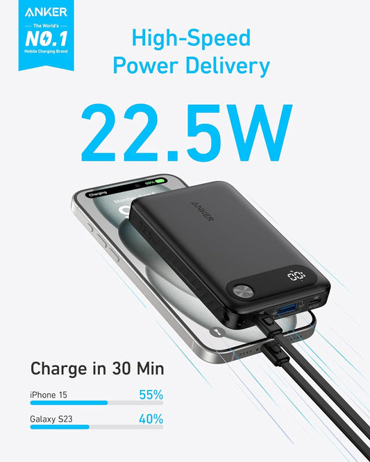 Vanjska baterija Anker PowerCore, 10000mAh, 22.5W, QC + PD, 1 x USB-A - 2 x USB-C, Crna A1257G11