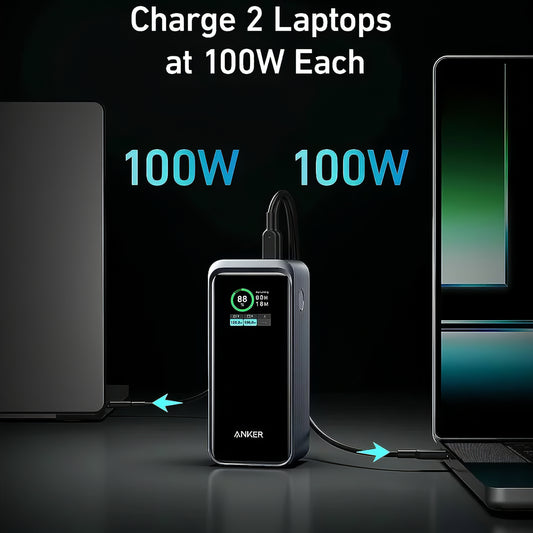 Vanjska baterija Anker Prime, 20000mAh, 200W, QC + PD, 1 x USB-A - 2 x USB-C, Crna, Ponovno zapečaćena A1336011