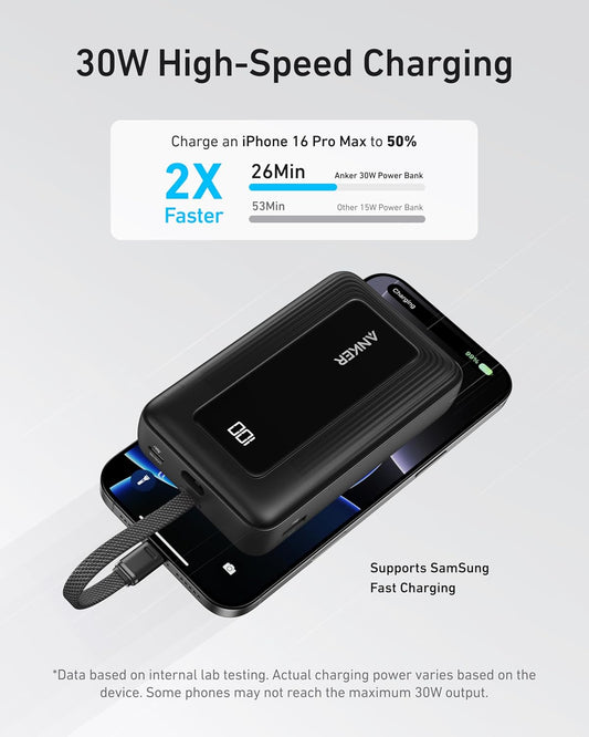 Vanjska baterija Anker Zolo, 20000mAh, 30W, QC + PD, 1 x USB-A - 2 x USB-C, Crna A1689011